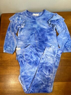 btween Blue Tie-Dye Velour matching pants set Size 7